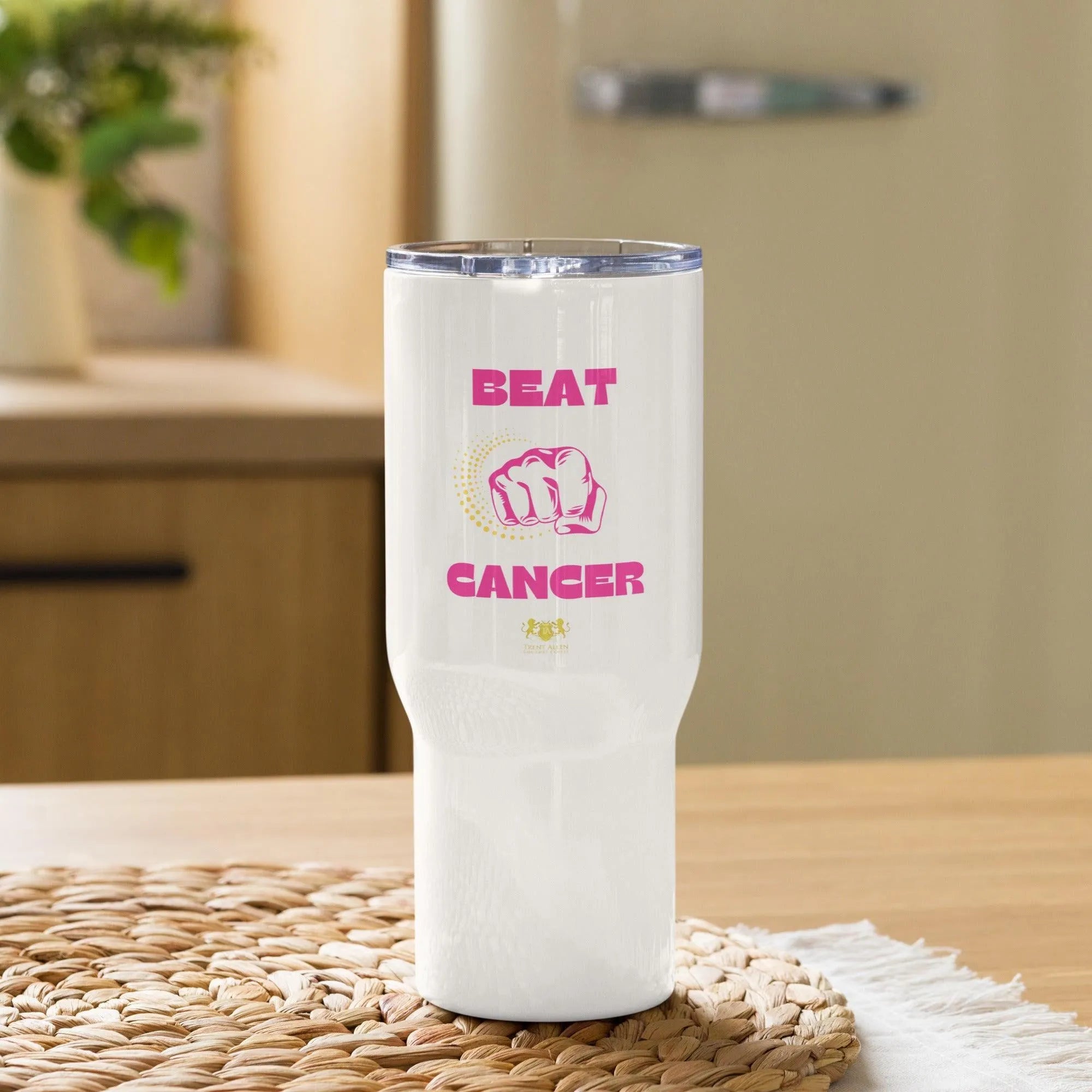Beat Cancer Travel mug with a handle - Trent Allen Gourmet Coffee