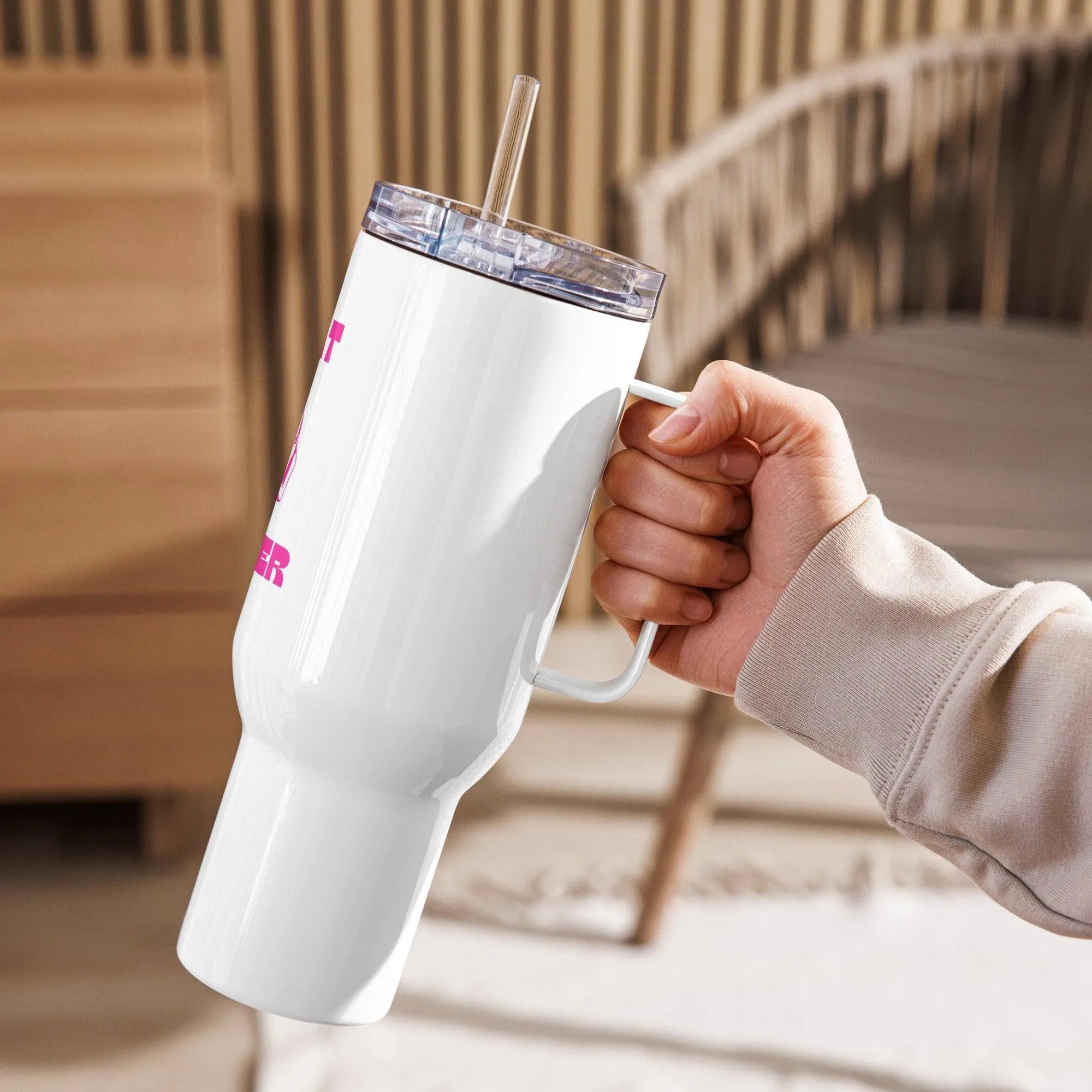 Beat Cancer Travel mug with a handle - Trent Allen Gourmet Coffee