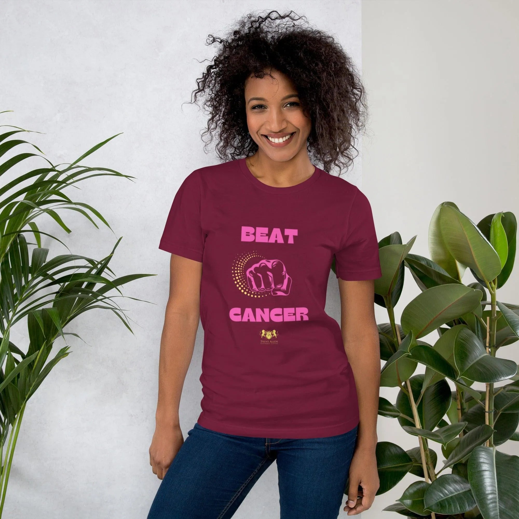 Womens Beat Cancer graphic t-shirt - Trent Allen Gourmet Coffee