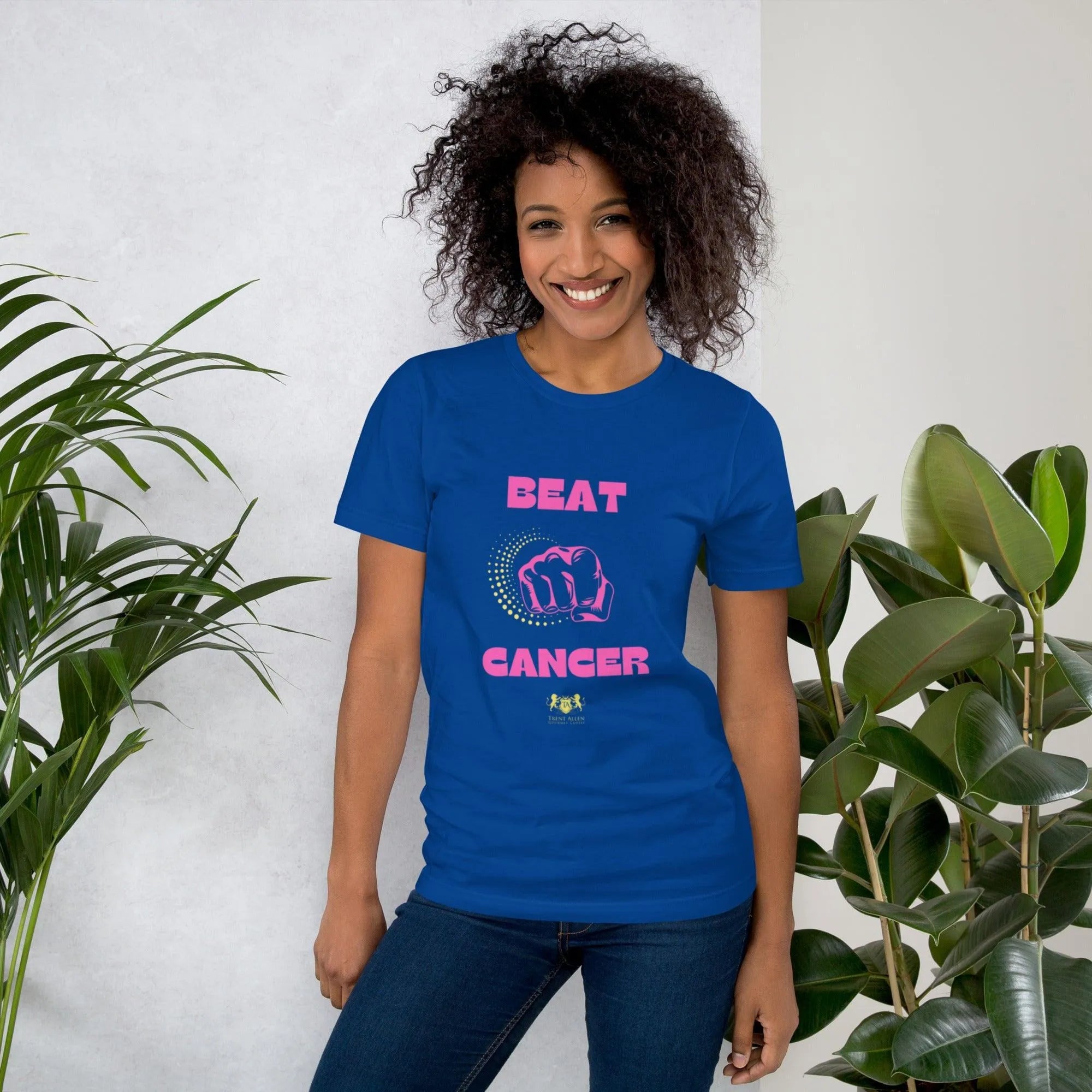 Womens Beat Cancer graphic t-shirt - Trent Allen Gourmet Coffee